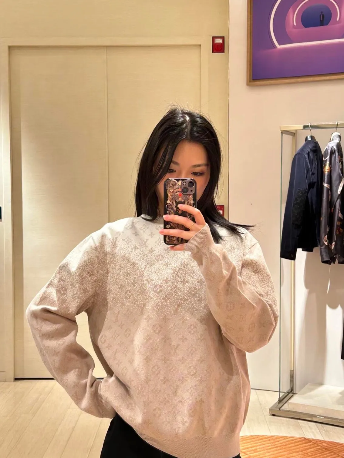 Louis Vuitton/Louis Vuitton Khaki gradient all-over printed old flower knitted sweater